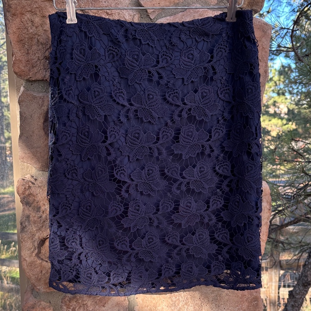 Banana Republic Size 4 Navy Blue Floral Lace Pencil Skirt